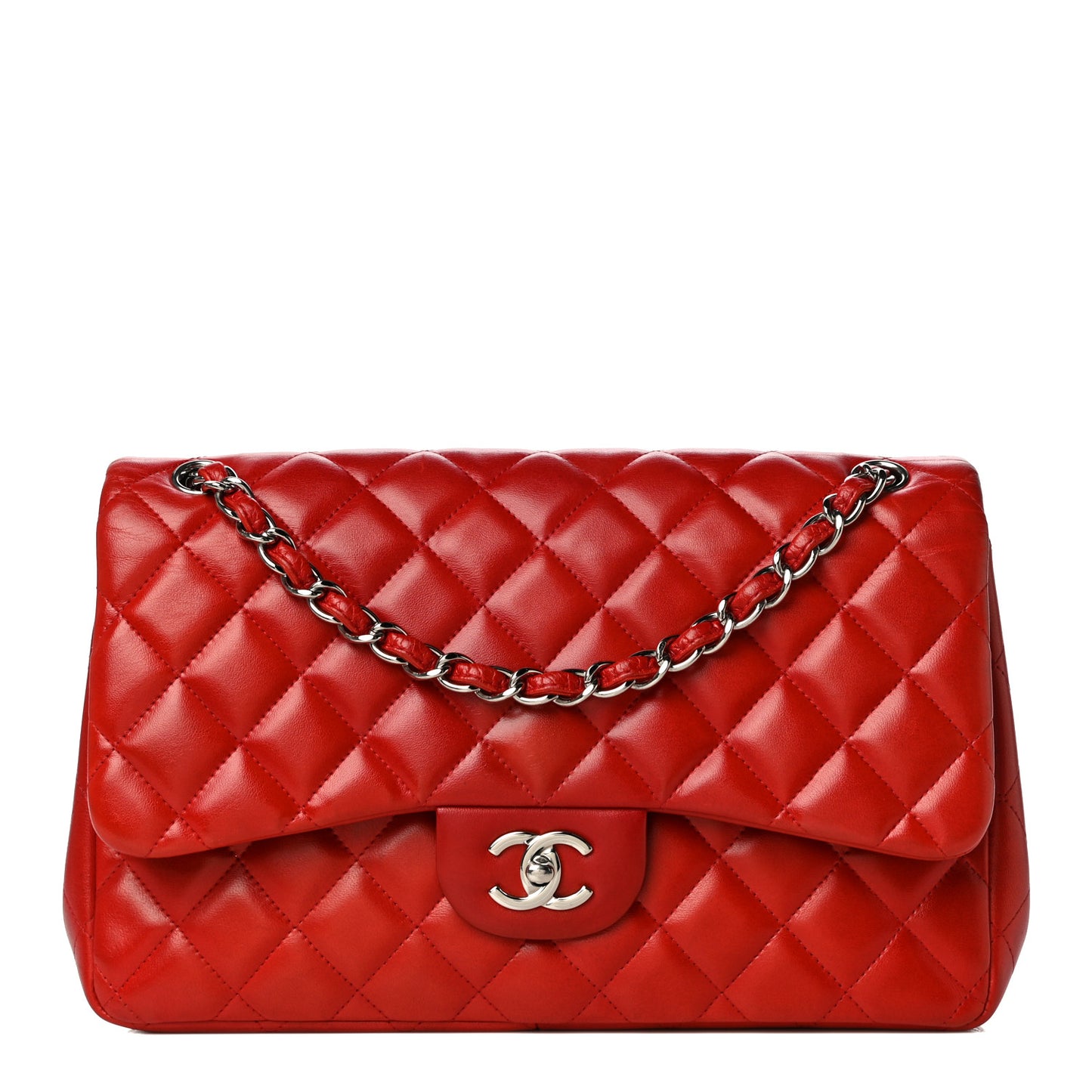 Lambskin Quilted Jumbo Double Flap Red
