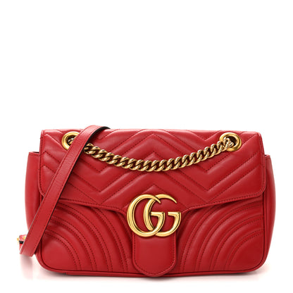 Gucci Calfskin Matelasse Small GG Marmont Shoulder Bag Hibiscus Red 1 of 12