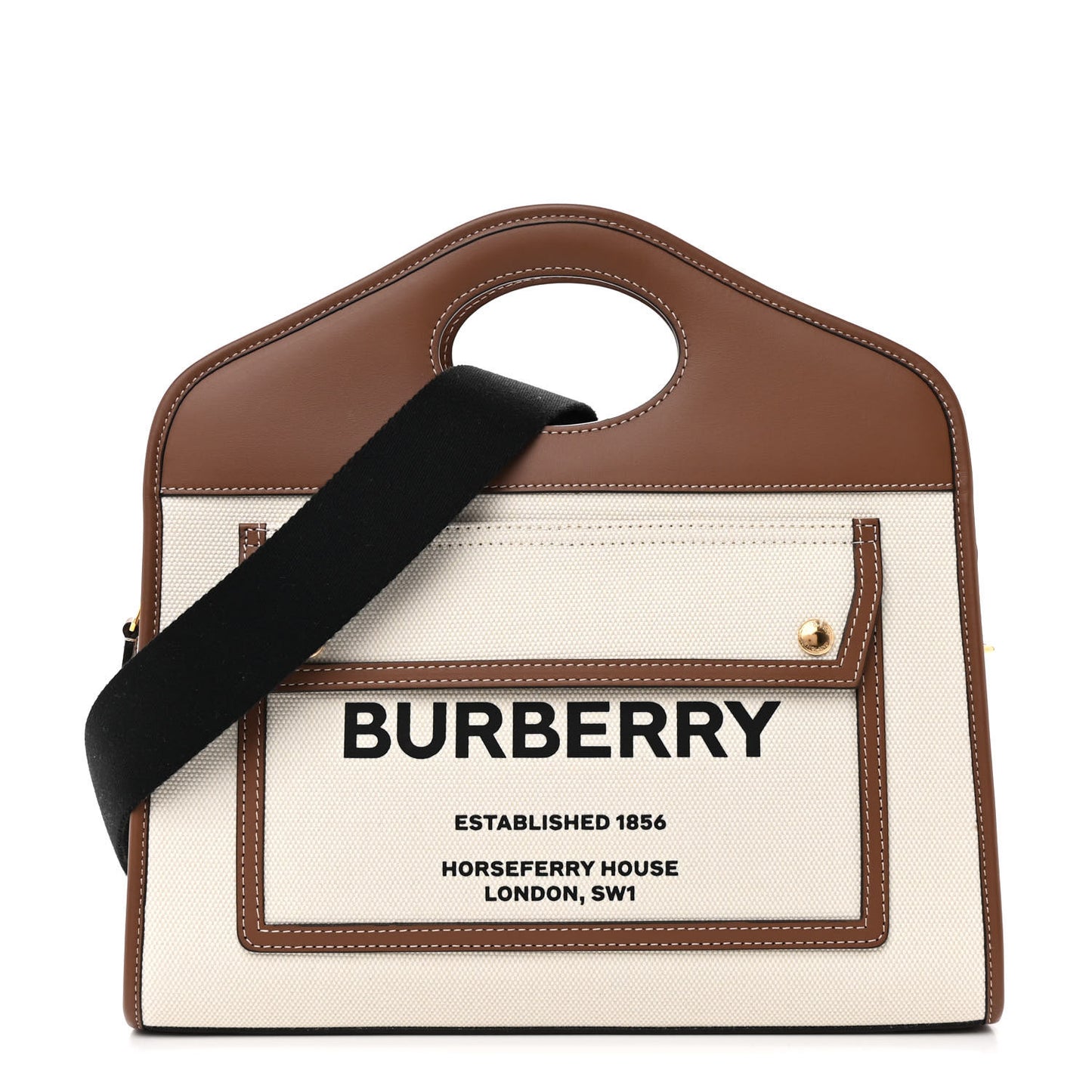 Canvas Smooth Calfskin Two Tone Small Pocket Bag Natural Malt Brown