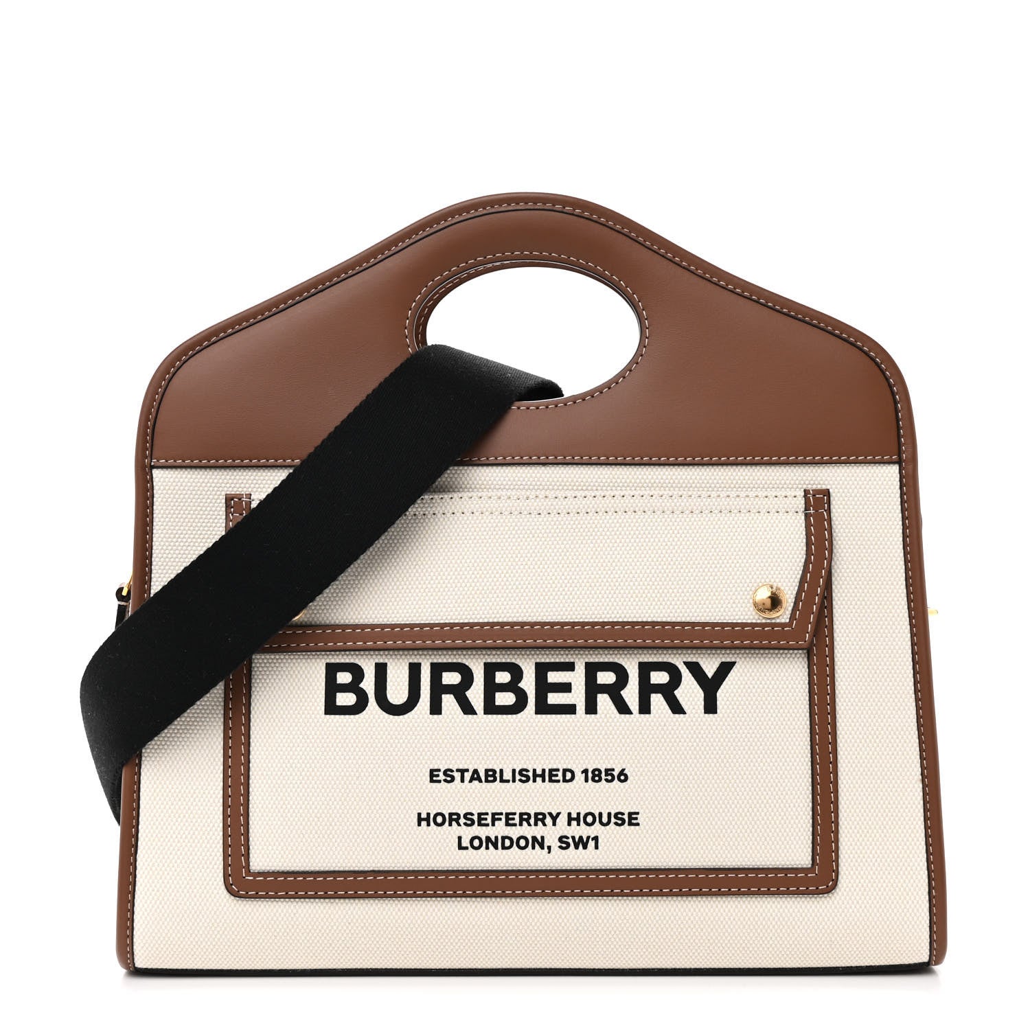 Burberry Canvas Smooth Calfskin Two Tone Small Pocket Bag Natural Malt Brown 1 of 13
