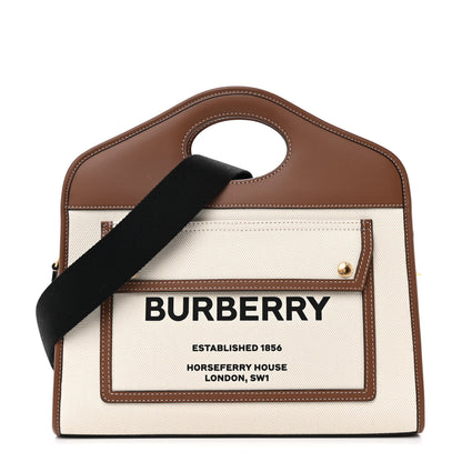 Burberry Canvas Smooth Calfskin Two Tone Small Pocket Bag Natural Malt Brown 1 of 13