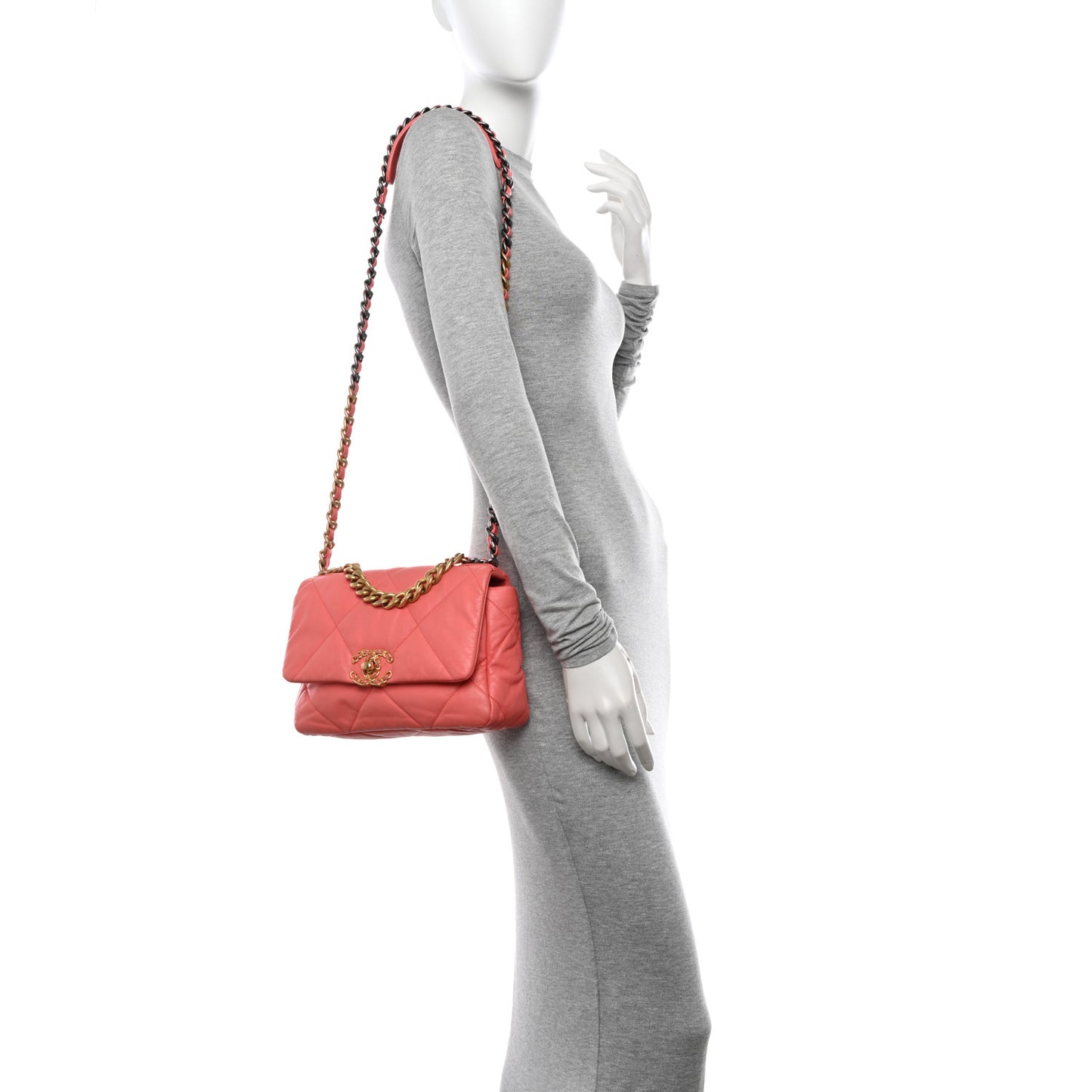 Goatskin Quilted Medium Chanel 19 Flap Coral