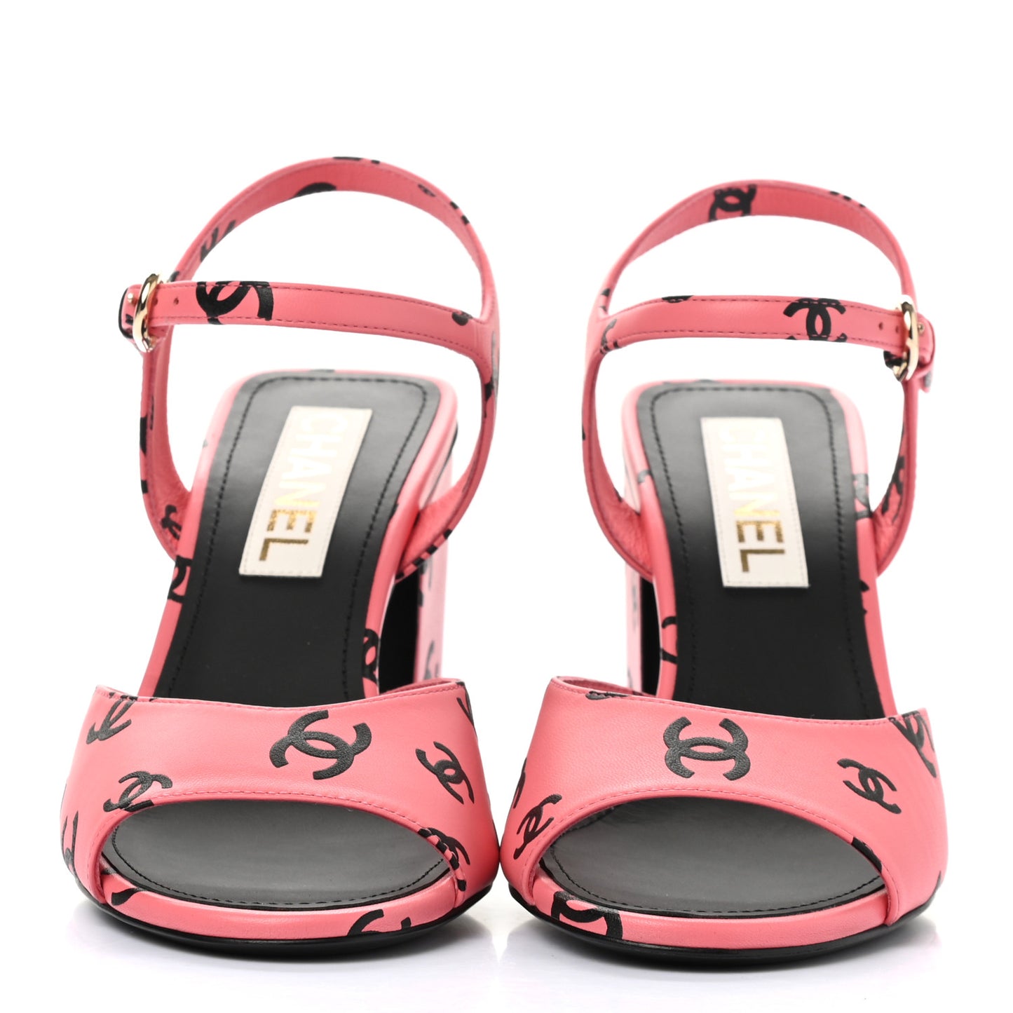 Lambskin Printed CC Sandals 39 Pink Black