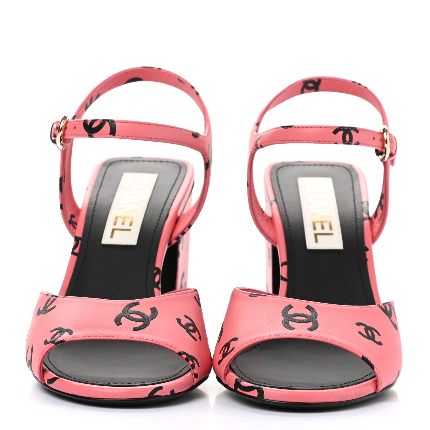 Chanel Lambskin Printed CC Sandals 39 Pink Black 2 of 9