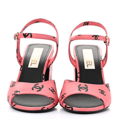Chanel Lambskin Printed CC Sandals 39 Pink Black 2 of 9