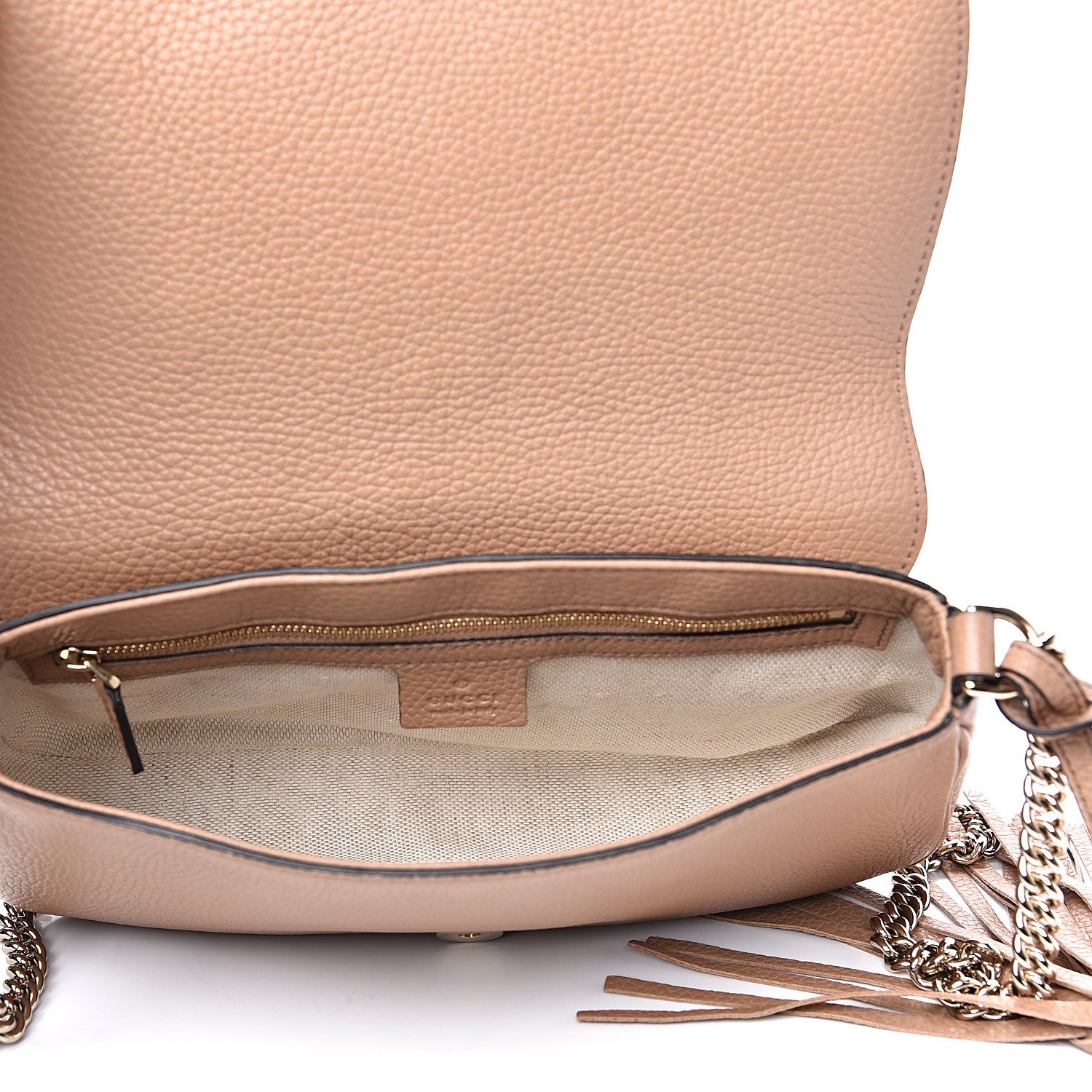 Gucci Pebbled Calfskin Medium Soho Flap Crossbody Camelia 4 of 10