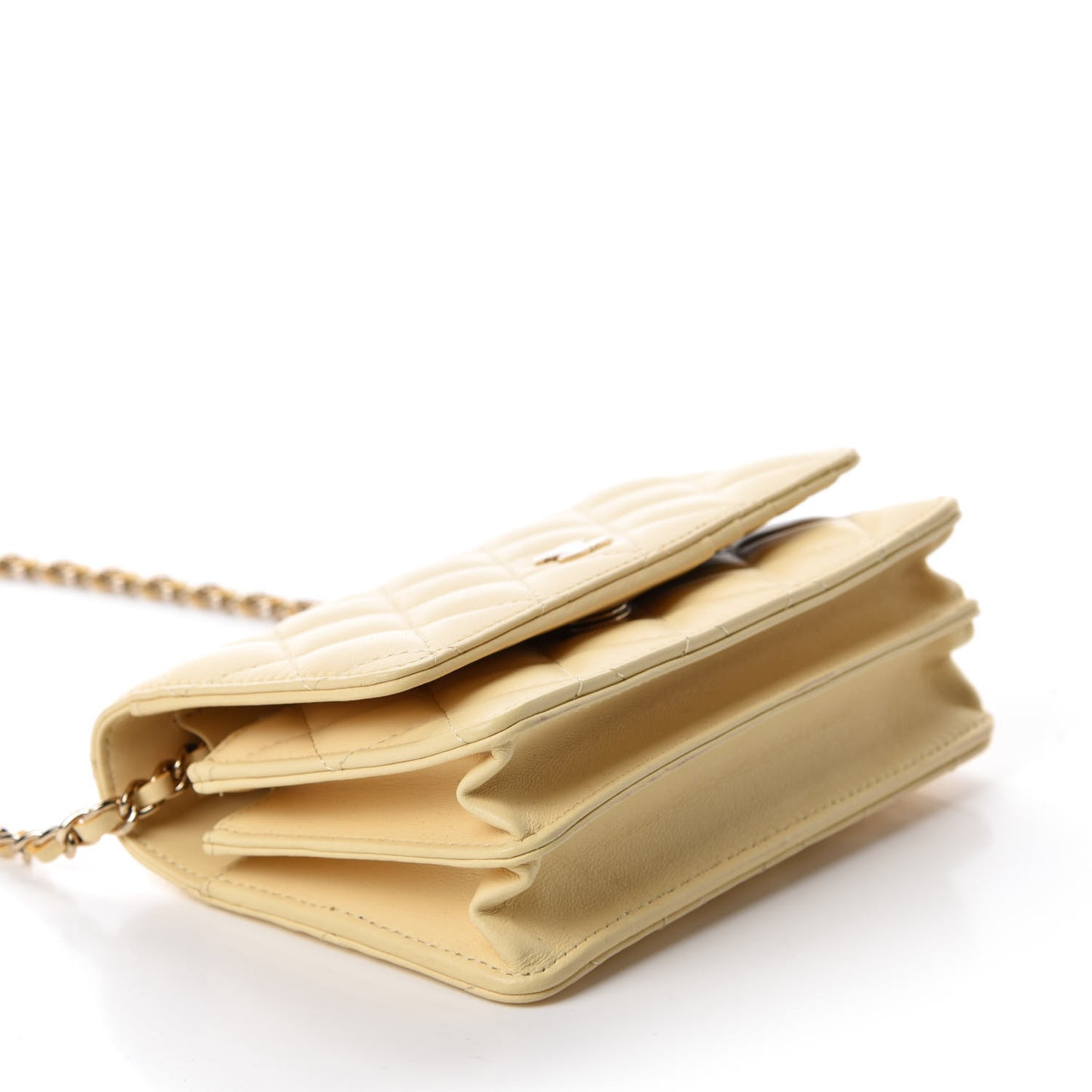 Lambskin Quilted Mini Wallet On Chain WOC Yellow