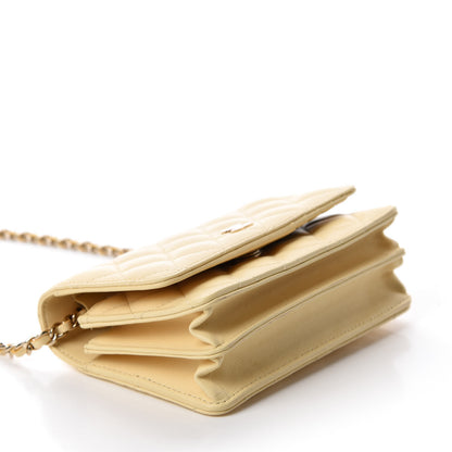 Chanel Lambskin Quilted Mini Wallet On Chain WOC Yellow 4 of 11