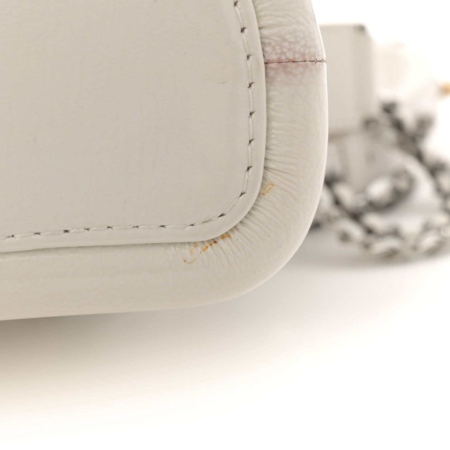 Patent Goatskin Quilted Small Gabrielle Hobo White