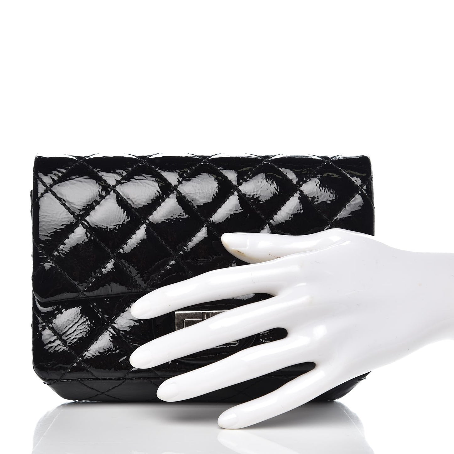 Patent Quilted Reissue Flap Clutch Bag Black
