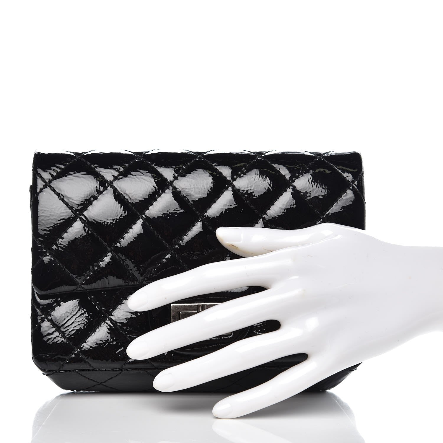 Chanel Patent Quilted Reissue Flap Clutch Bag Black 2 of 8