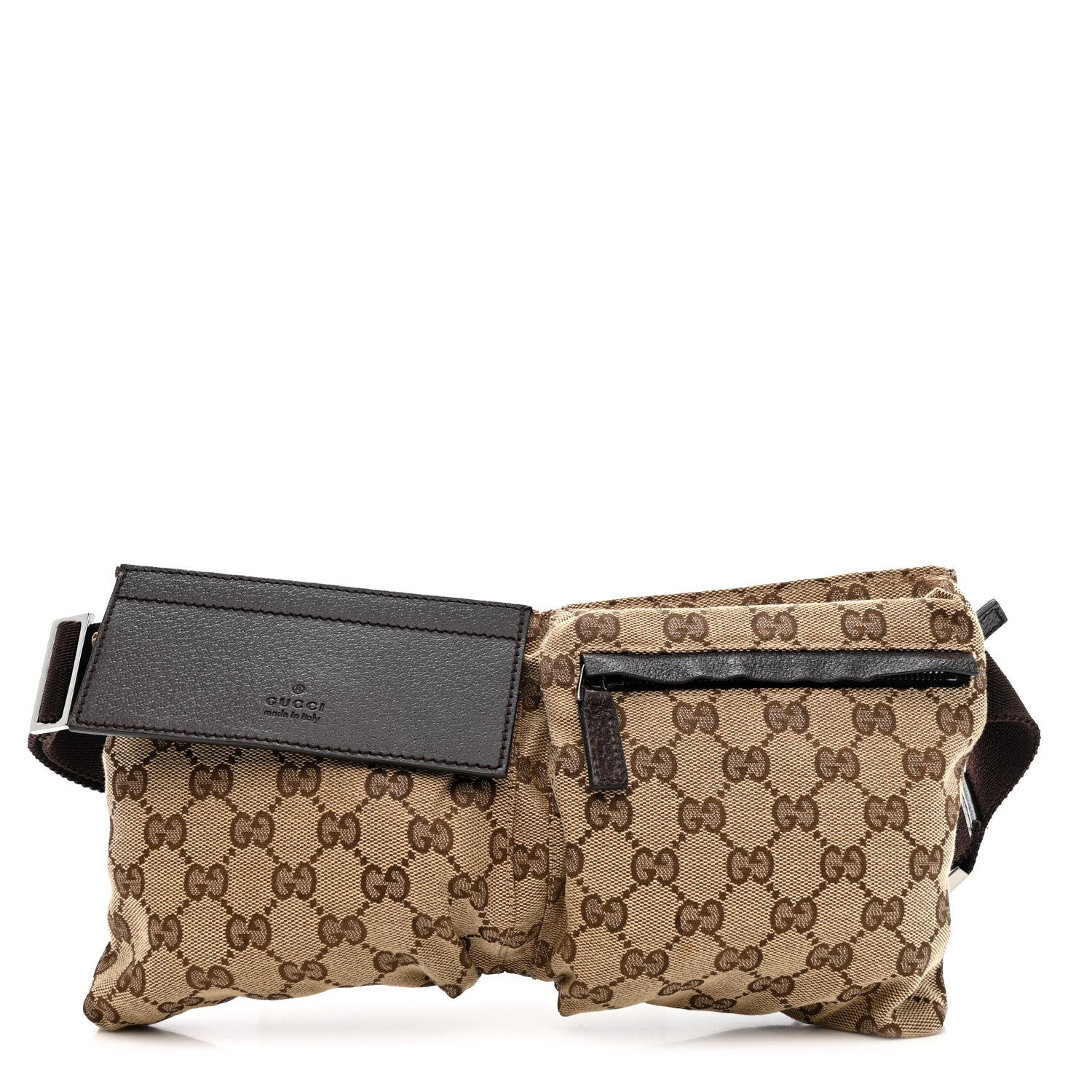 Gucci GG Monogram Double Pocket Belt Bag Dark Brown 1 of 11