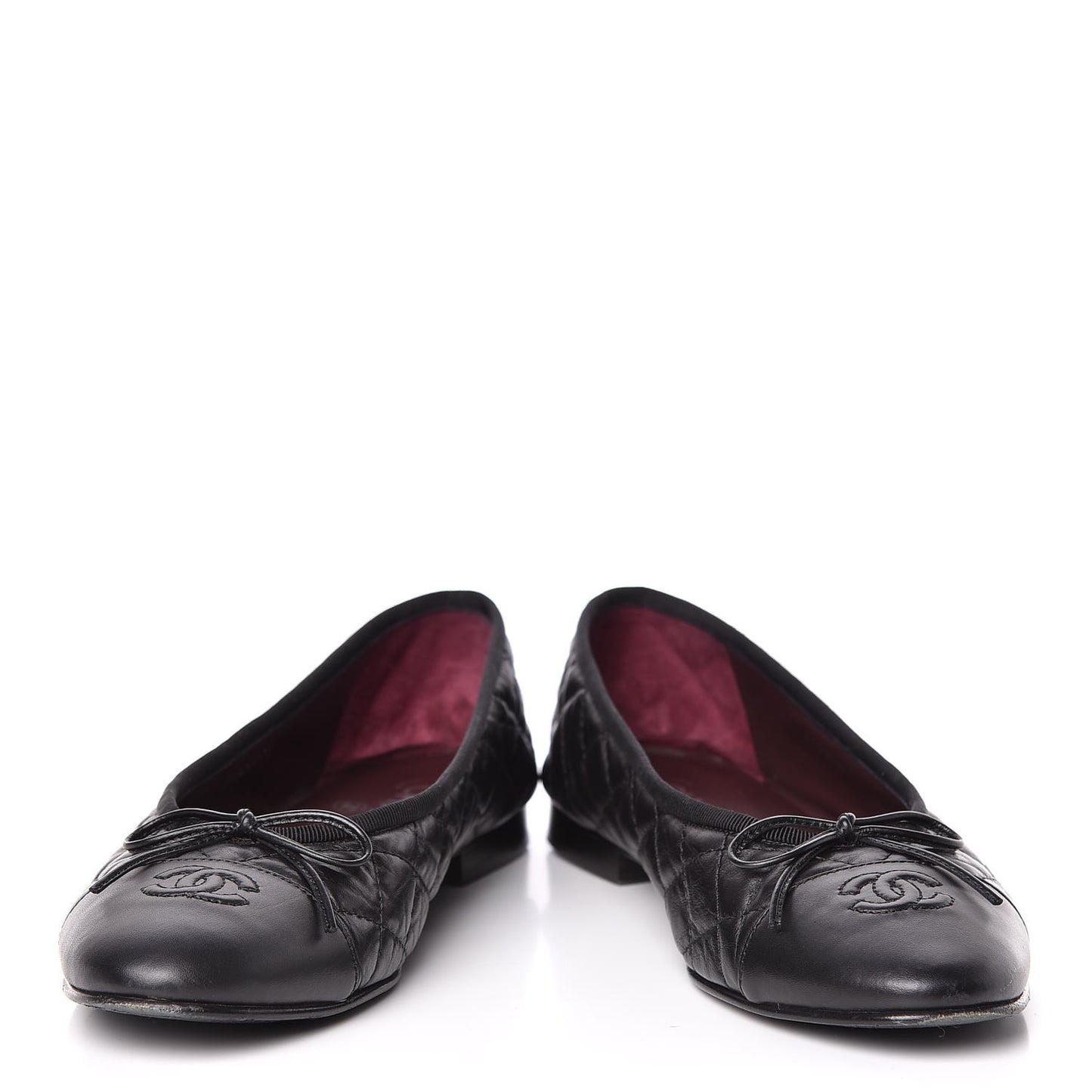 Aged Calfskin Quilted Cap Toe Ballerina Flats 39.5 Black