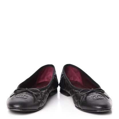 Chanel Aged Calfskin Quilted Cap Toe Ballerina Flats 39.5 Black 5 of 15