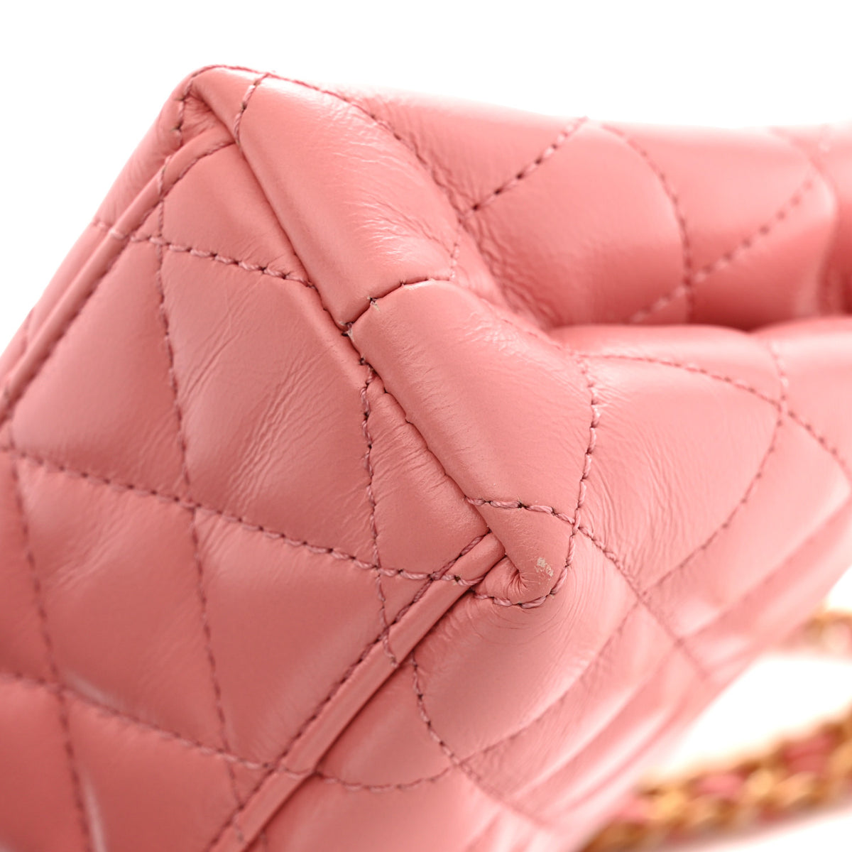 Shiny Aged Calfskin Quilted Nano Kelly Shopper Coral Pink