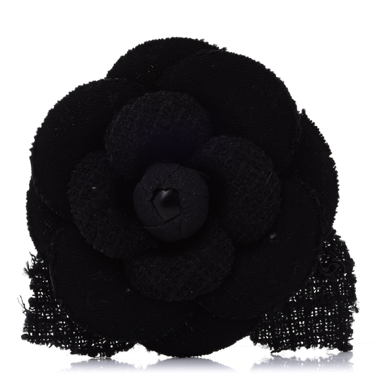 Chanel Tweed Camellia Pin Brooch Black 1 of 4