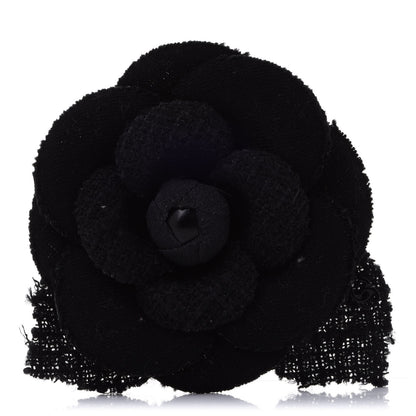 Chanel Tweed Camellia Pin Brooch Black 1 of 4