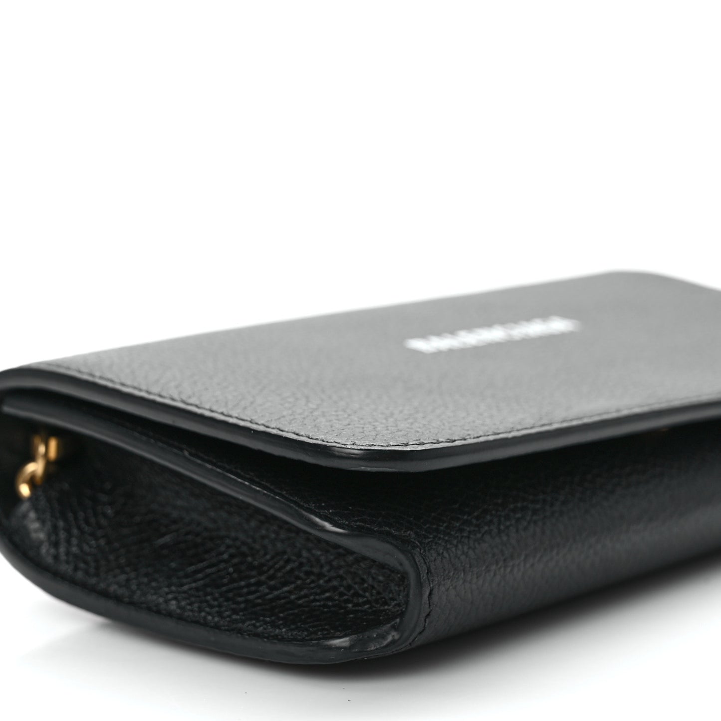 Grained Calfskin Logo Cash Phone Holder Wallet On Chain Black White