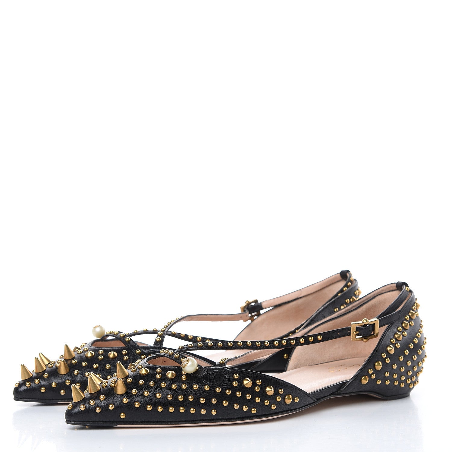 Gucci Malaga Kid Studded Pointed Toe Unia Flats 39 Black 3 of 8