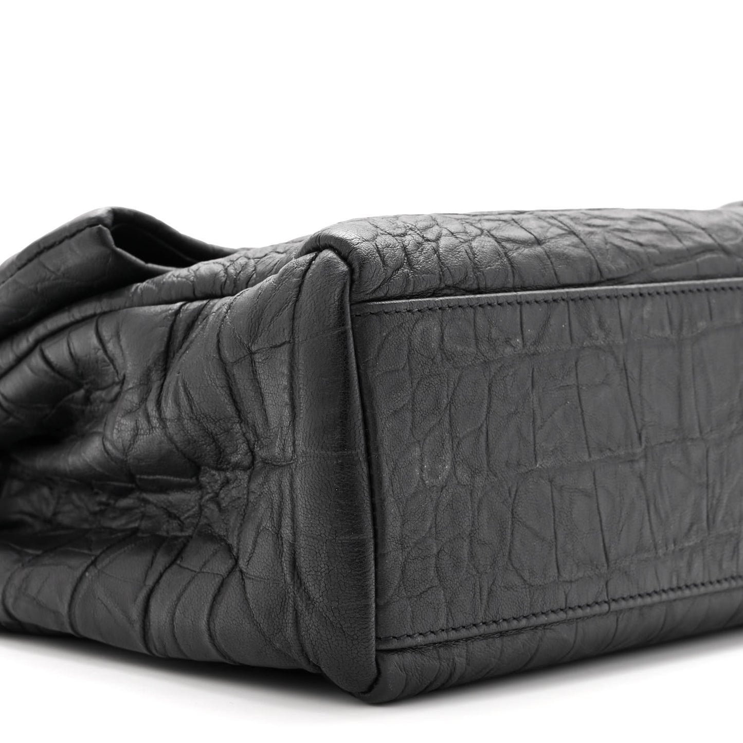 Calfskin Crocodile Embossed Medium West Hollywood Monogram Fold-Over Black