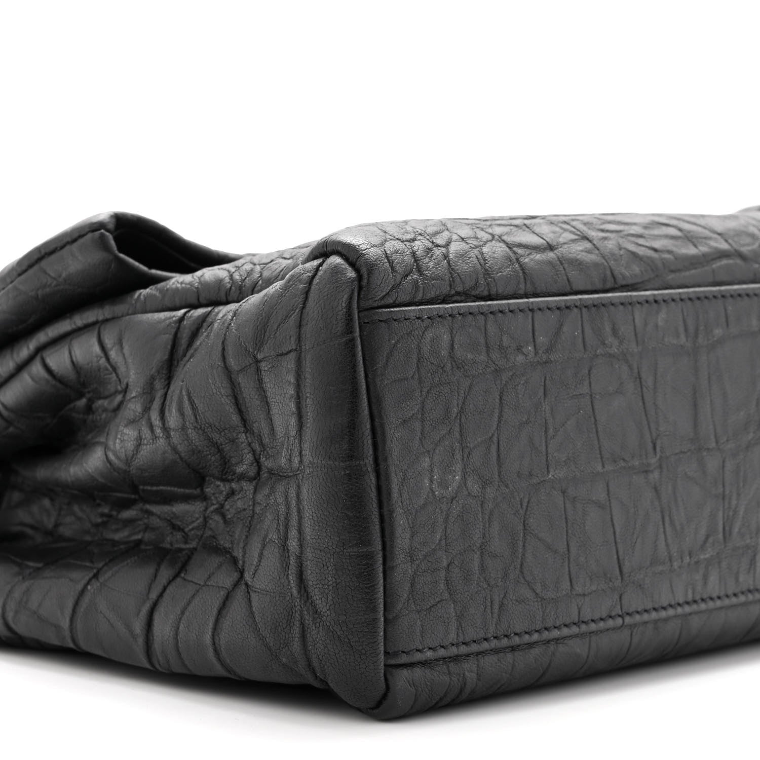 Saint Laurent Calfskin Crocodile Embossed Medium West Hollywood Monogram Fold-Over Black 9 of 10
