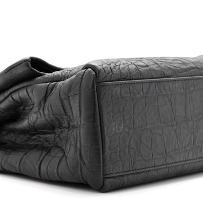 Saint Laurent Calfskin Crocodile Embossed Medium West Hollywood Monogram Fold-Over Black 9 of 10