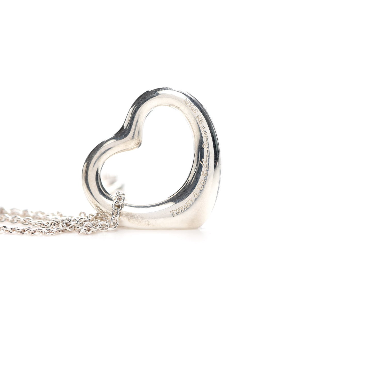 Sterling Silver Diamond 22mm Elsa Peretti Open Heart Pendant Necklace