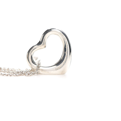Tiffany Sterling Silver Diamond 22mm Elsa Peretti Open Heart Pendant Necklace 4 of 8