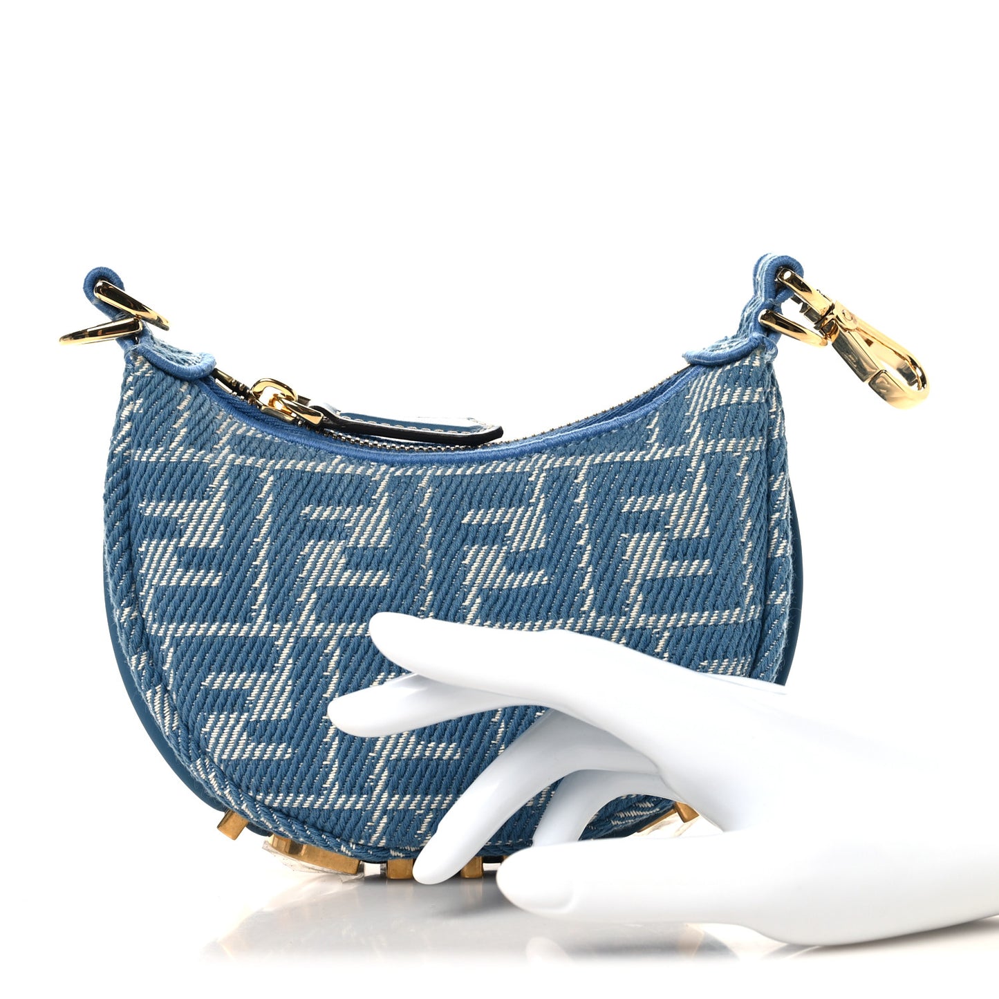 Denim Effect Fabric Jacquard FF 1974 Nano Fendigraphy Hobo Charm Blue White