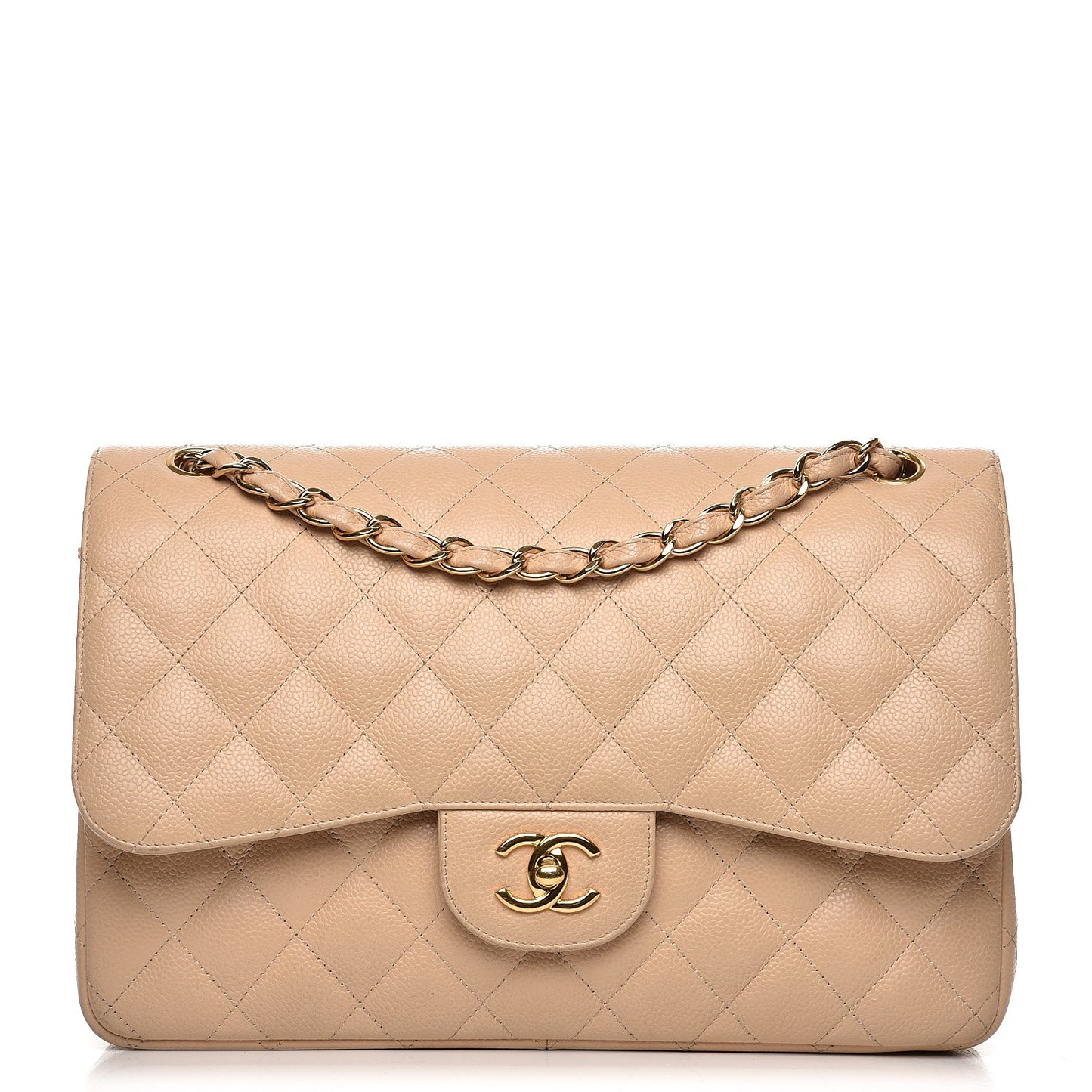Caviar Quilted Jumbo Double Flap Beige Clair