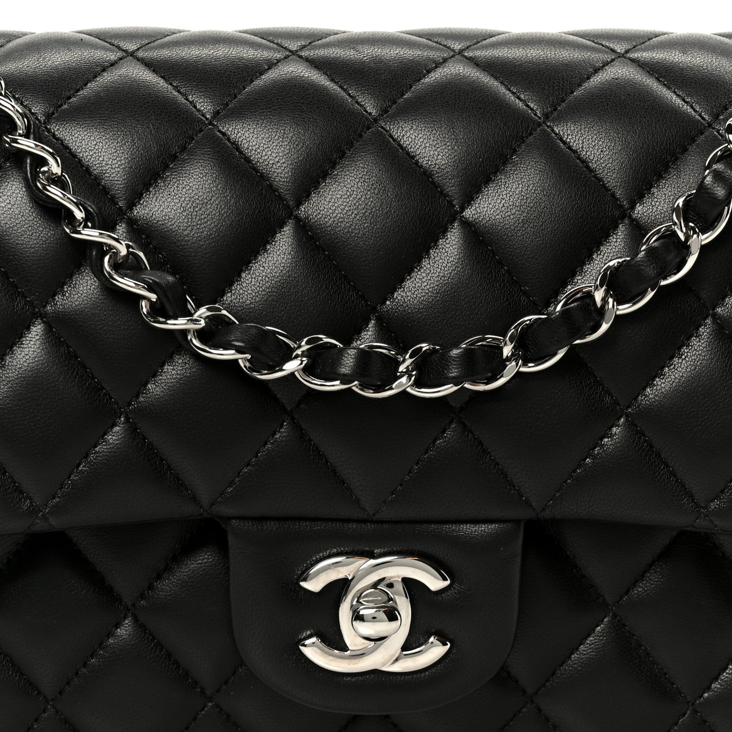 Lambskin Quilted Medium Double Flap Black