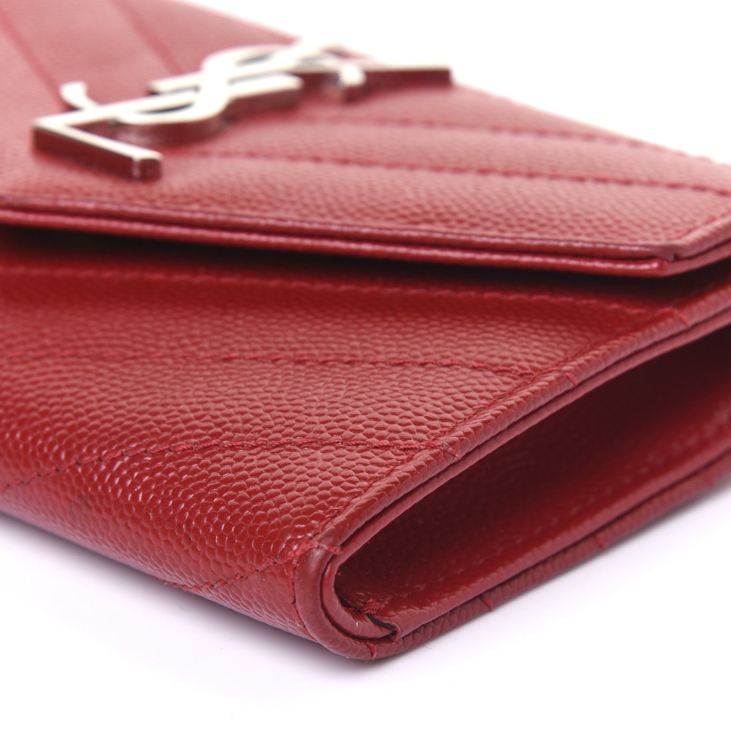 Saint Laurent Grain De Poudre Matelasse Chevron Small Monogram Envelope Wallet New Red 7 of 12