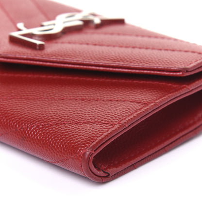 Saint Laurent Grain De Poudre Matelasse Chevron Small Monogram Envelope Wallet New Red 7 of 12