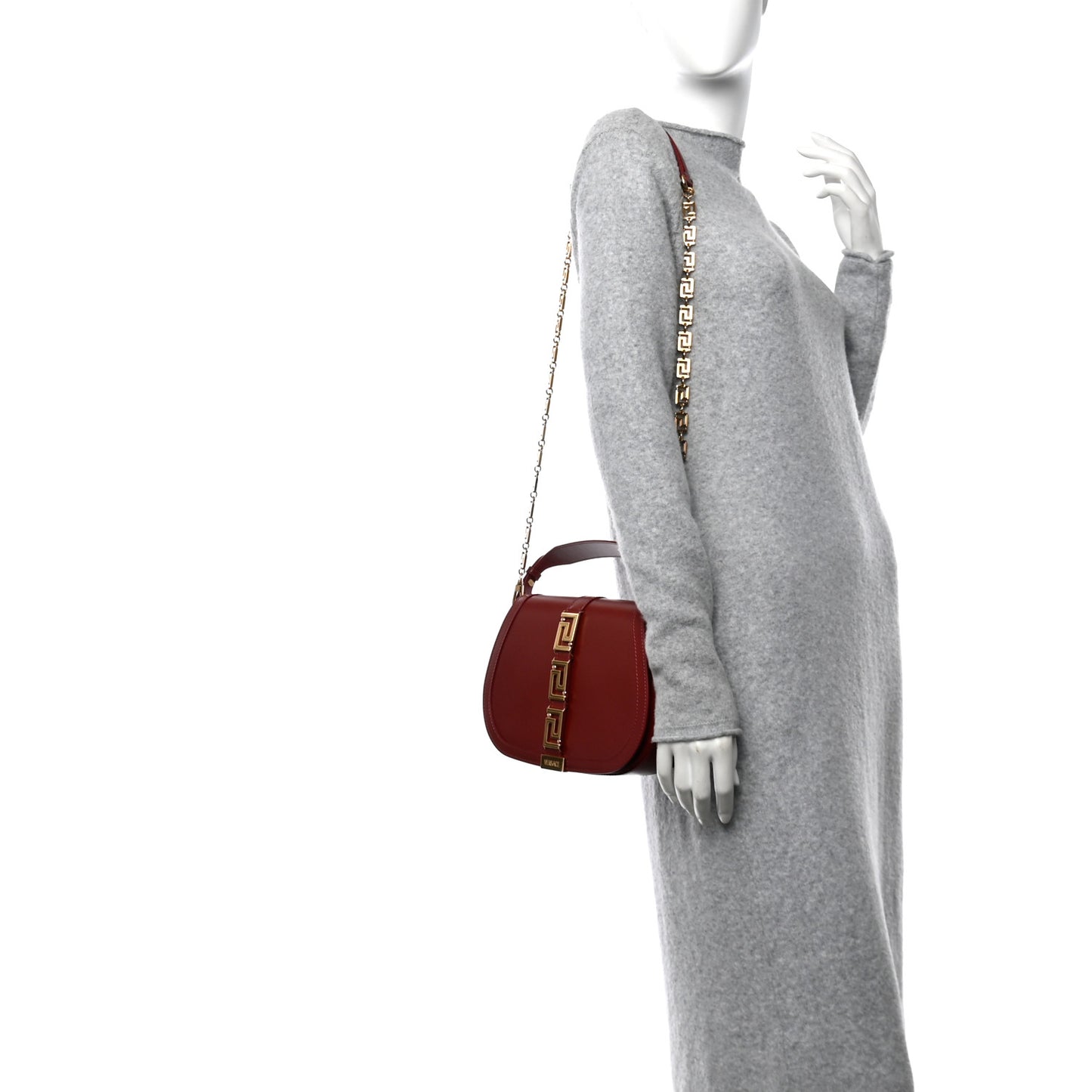 Calfskin Large Greca Goddess Shoulder Bag Red