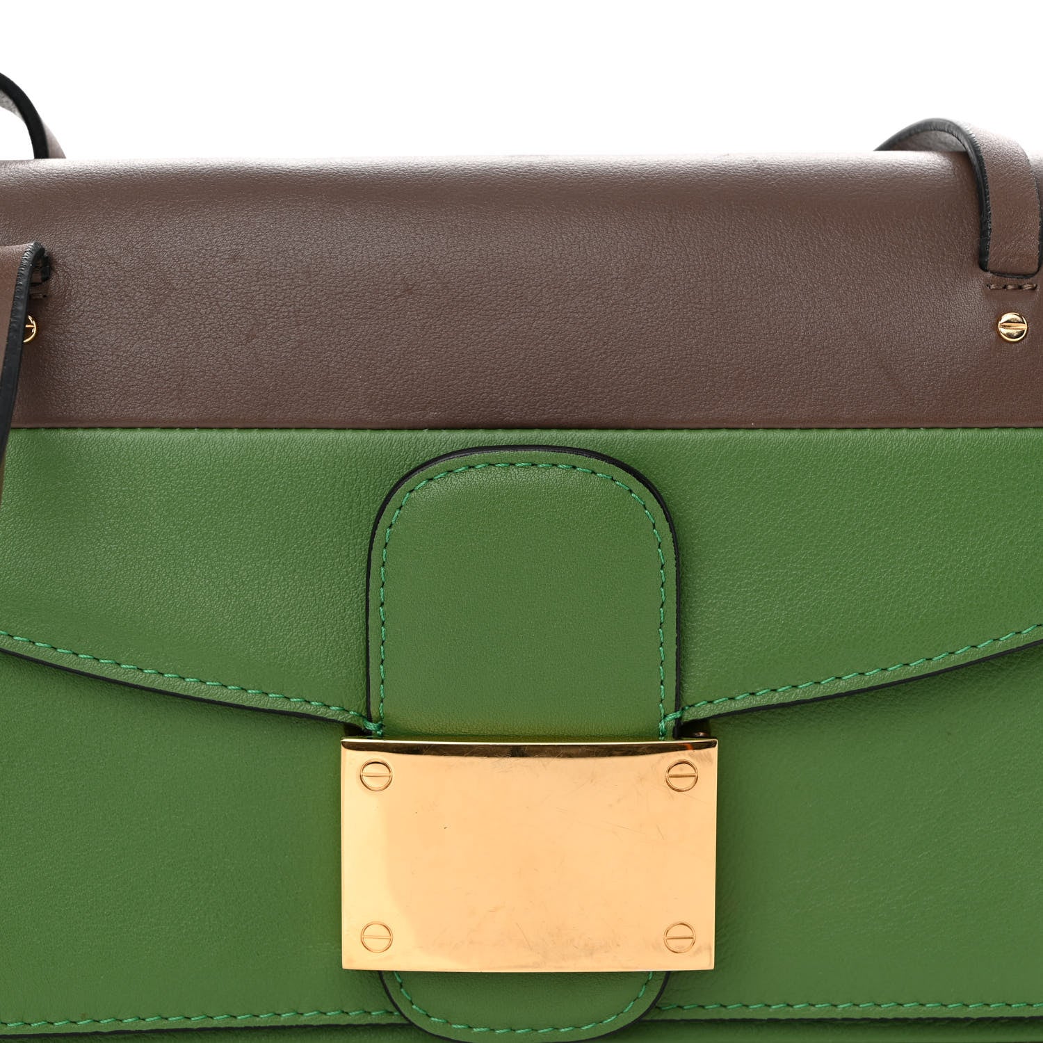 Valentino Garavani Calfskin Rivet Colorblock Double Handle Shoulder Bag Brown Green 7 of 12