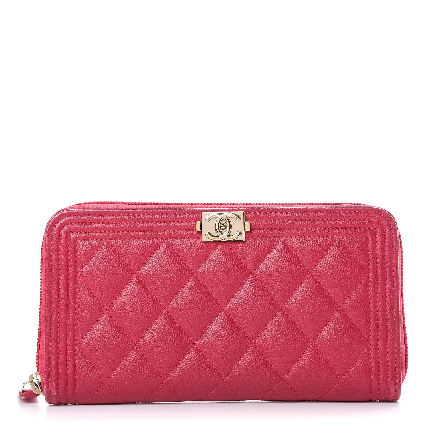 Chanel Caviar Quilted Large Boy Zip Around Wallet Fuchsia 1 of 15