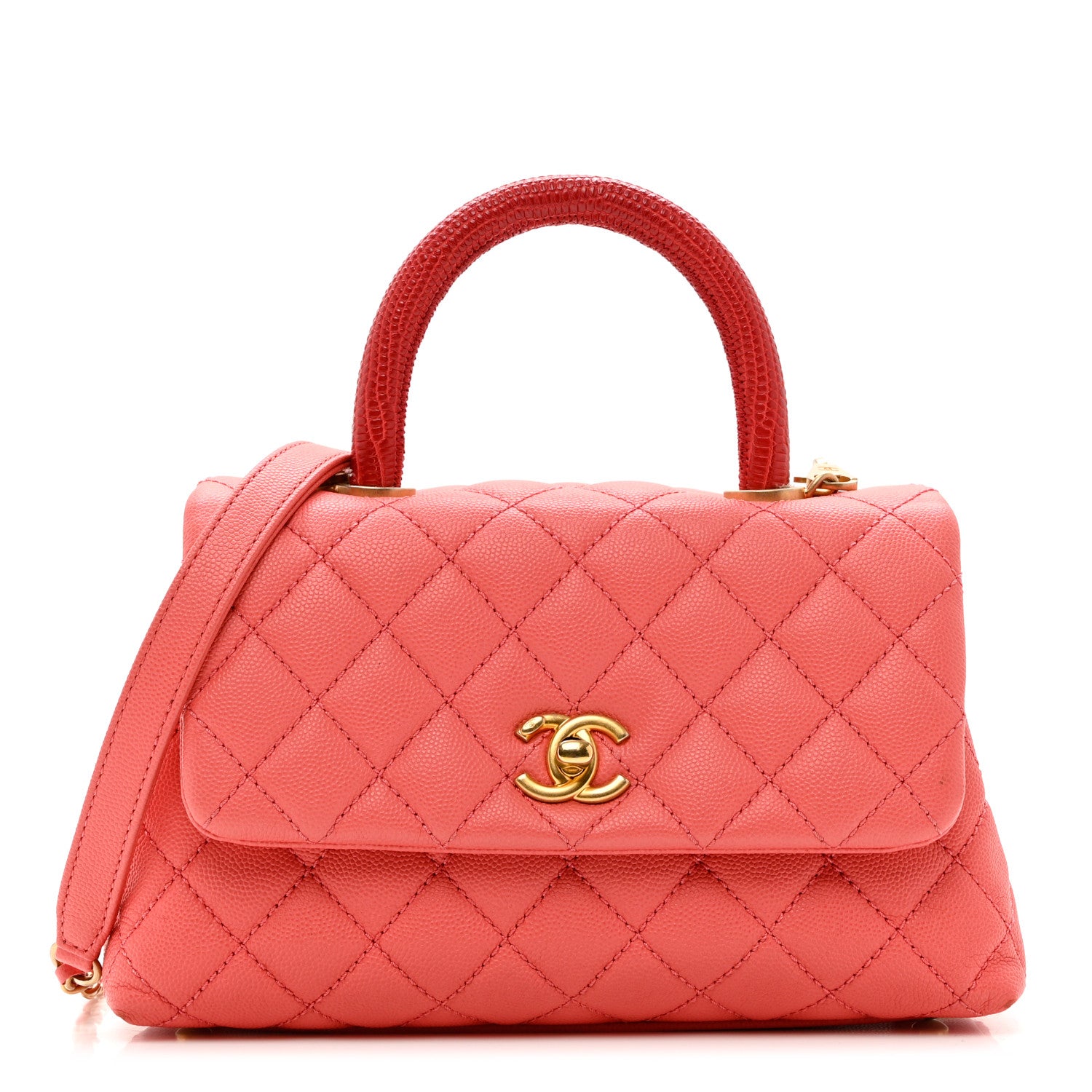 Chanel Caviar Lizard Embossed Quilted Mini Coco Handle Flap Pink 1 of 8
