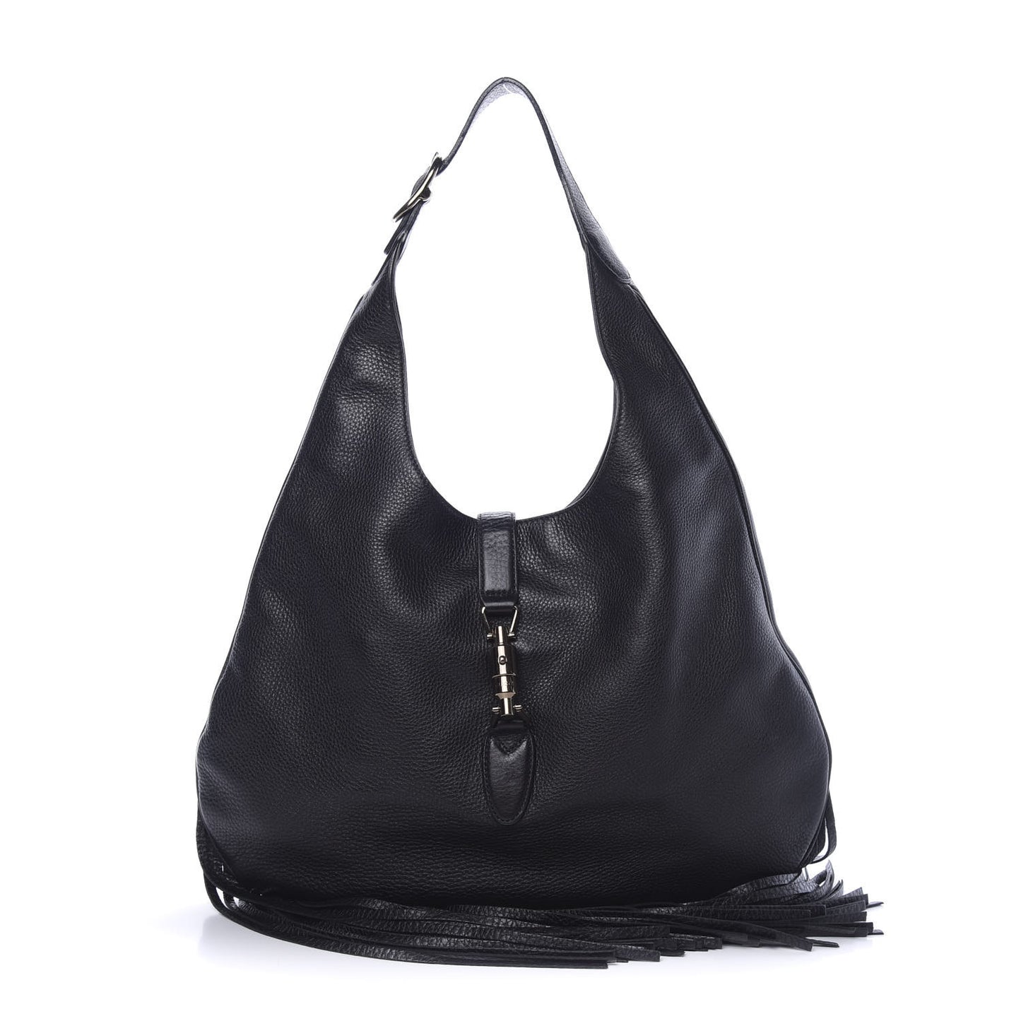 Calfskin Large New Jackie Nouveau Fringe Hobo Black