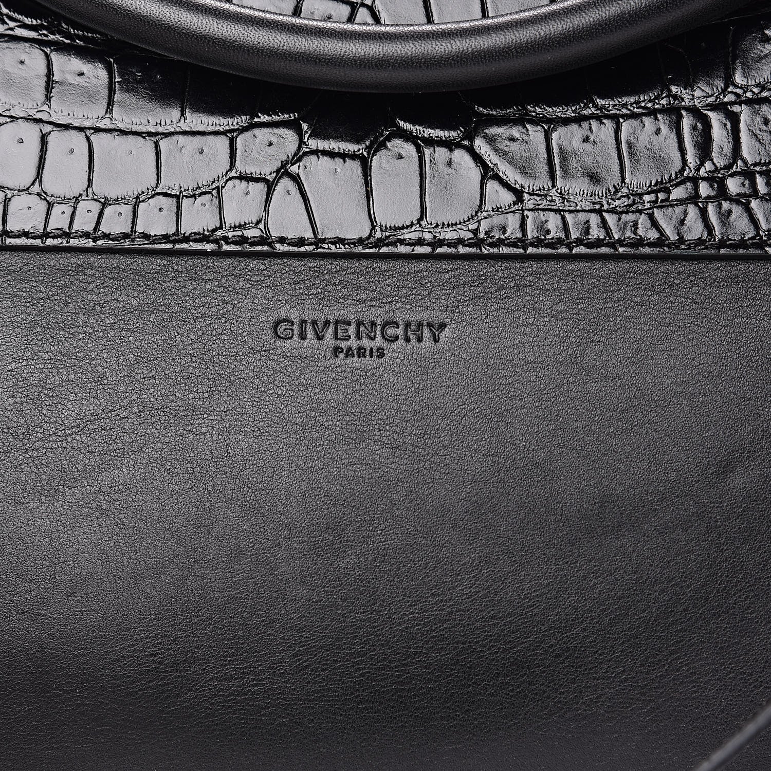 Givenchy Calfskin Crocodile Embossed Medium Shark Lock Satchel Black 10 of 11