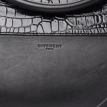 Givenchy Calfskin Crocodile Embossed Medium Shark Lock Satchel Black 10 of 11