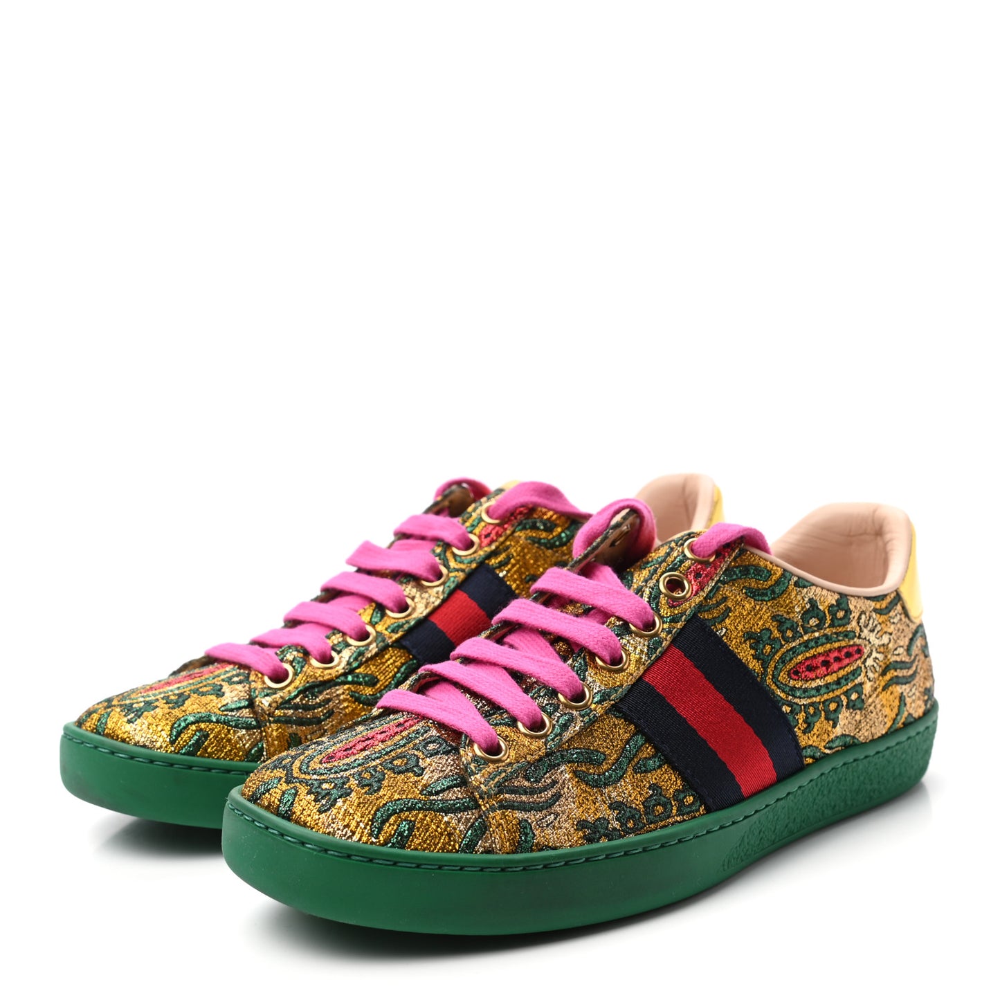 Jacquard Web Embroidered Womens New Ace Sneakers 35 Gold Green