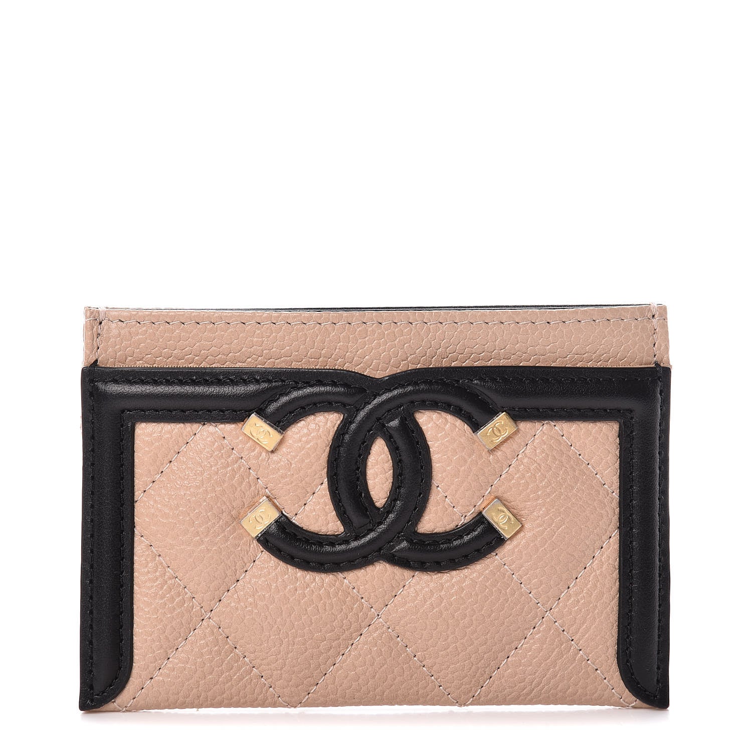 Chanel Caviar Quilted Filigree Card Holder Beige Black 1 of 9