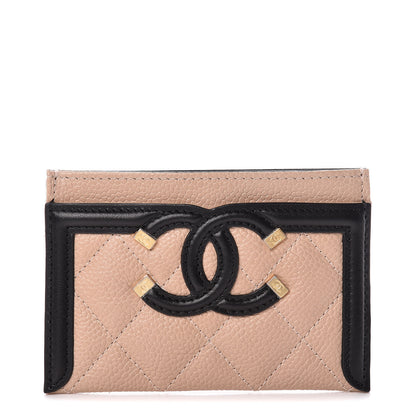 Chanel Caviar Quilted Filigree Card Holder Beige Black 1 of 9