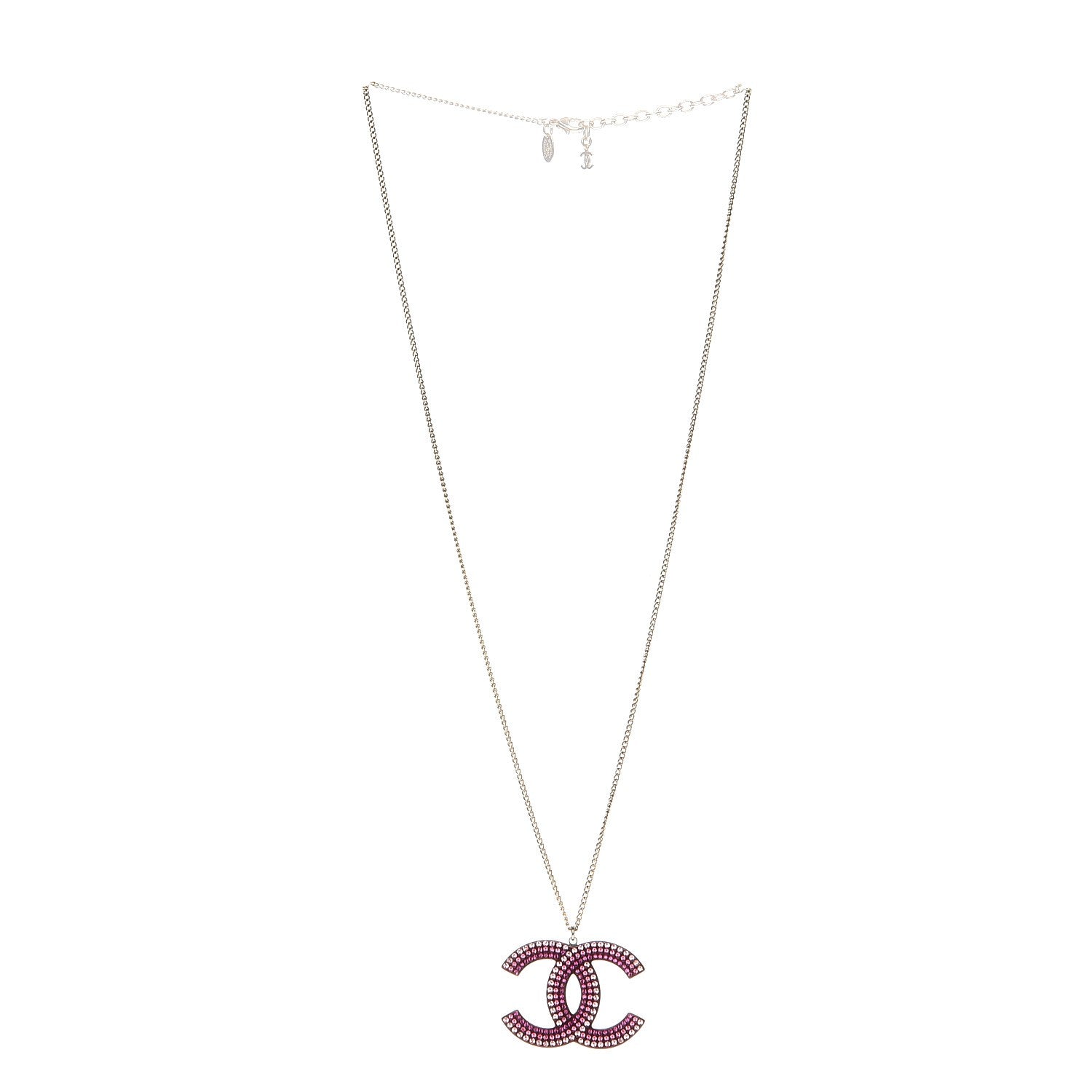 Chanel Resin Crystal CC Necklace Purple Pink 3 of 5