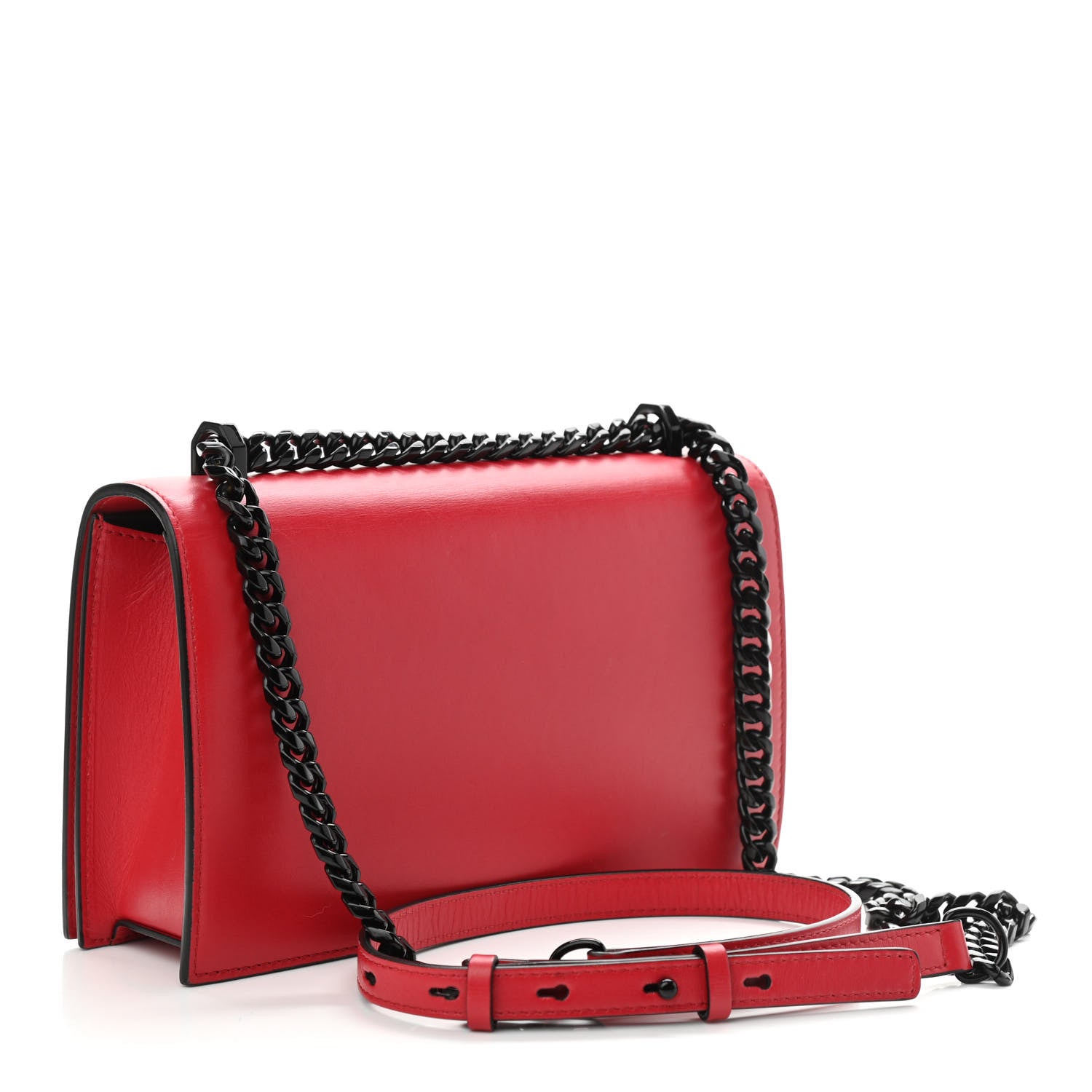 Alexander McQueen Calfskin Jeweled Knuckle Satchel Red 3 of 12
