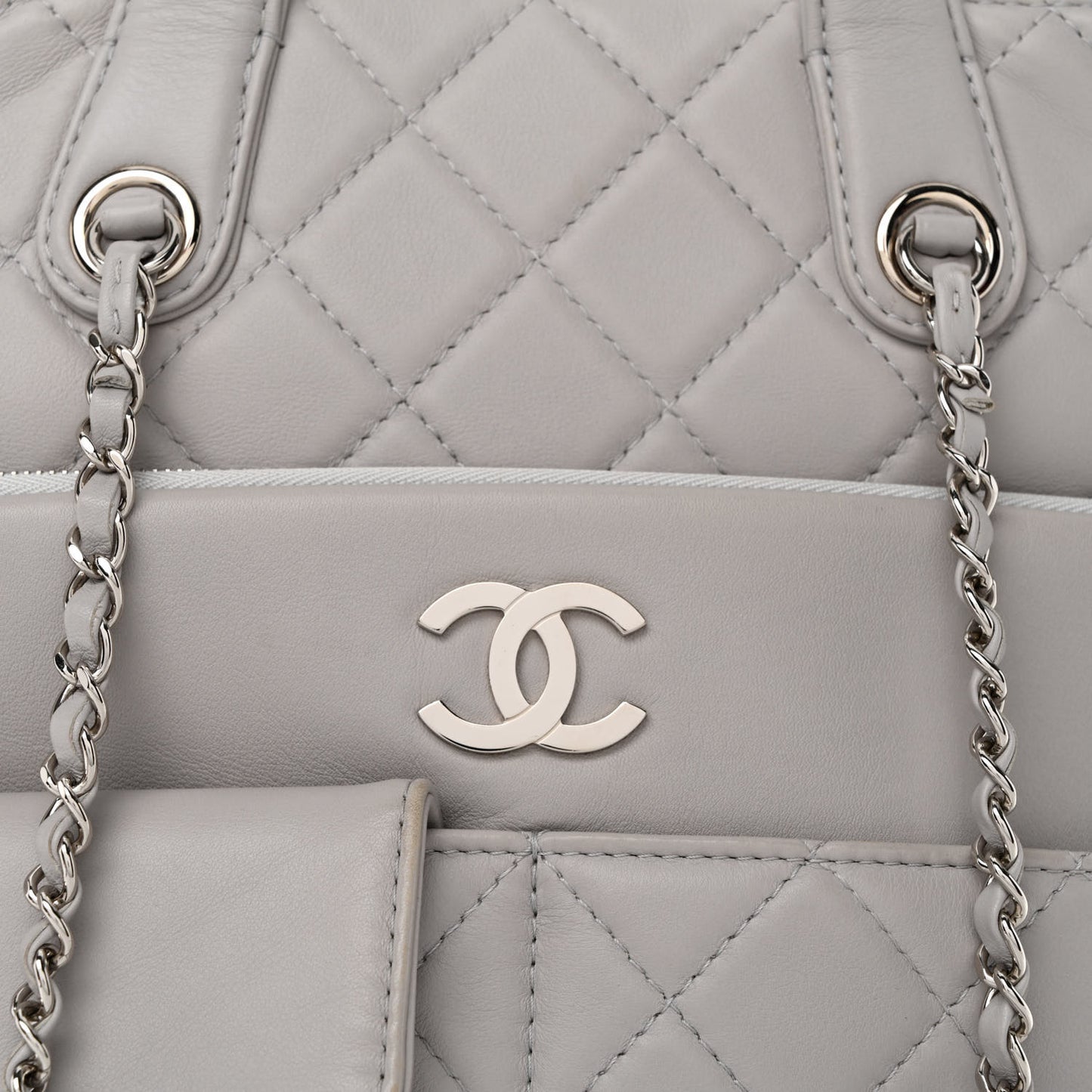Calfskin Quilted Ultra Pocket Shopping Tote Grey