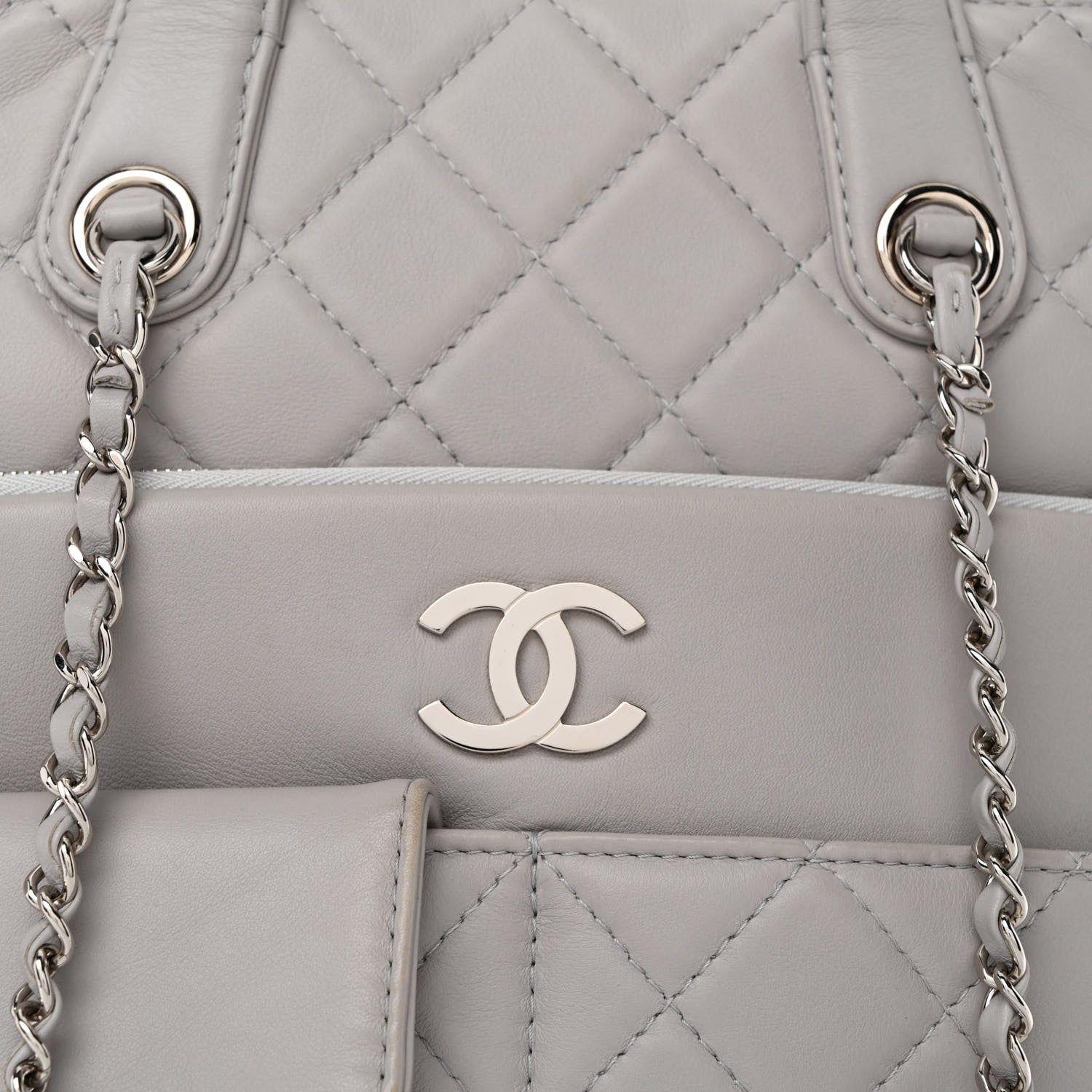 Chanel Calfskin Quilted Ultra Pocket Shopping Tote Grey 8 of 10