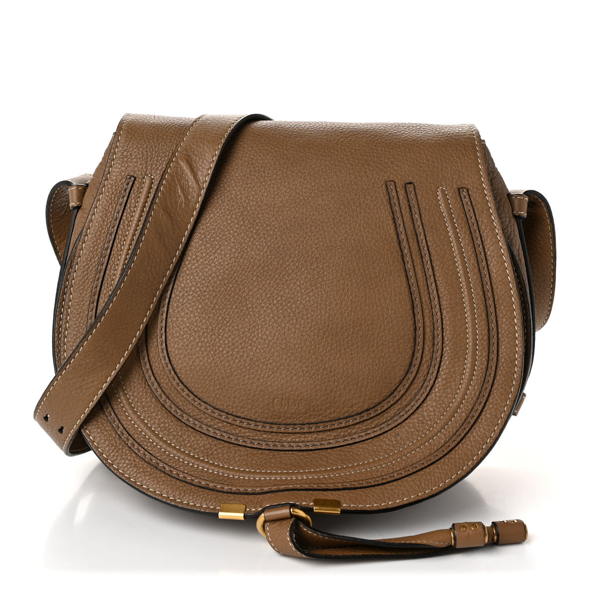 Grained Calfskin Medium Marcie Saddle Bag Brown