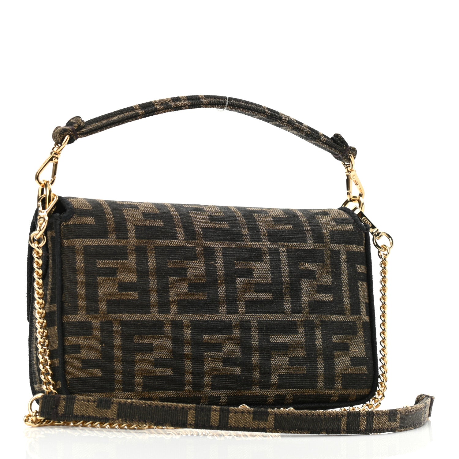 Fendi Fabric Jacquard FF 1974 Mini Baguette Tobacco Moro Black 3 of 9