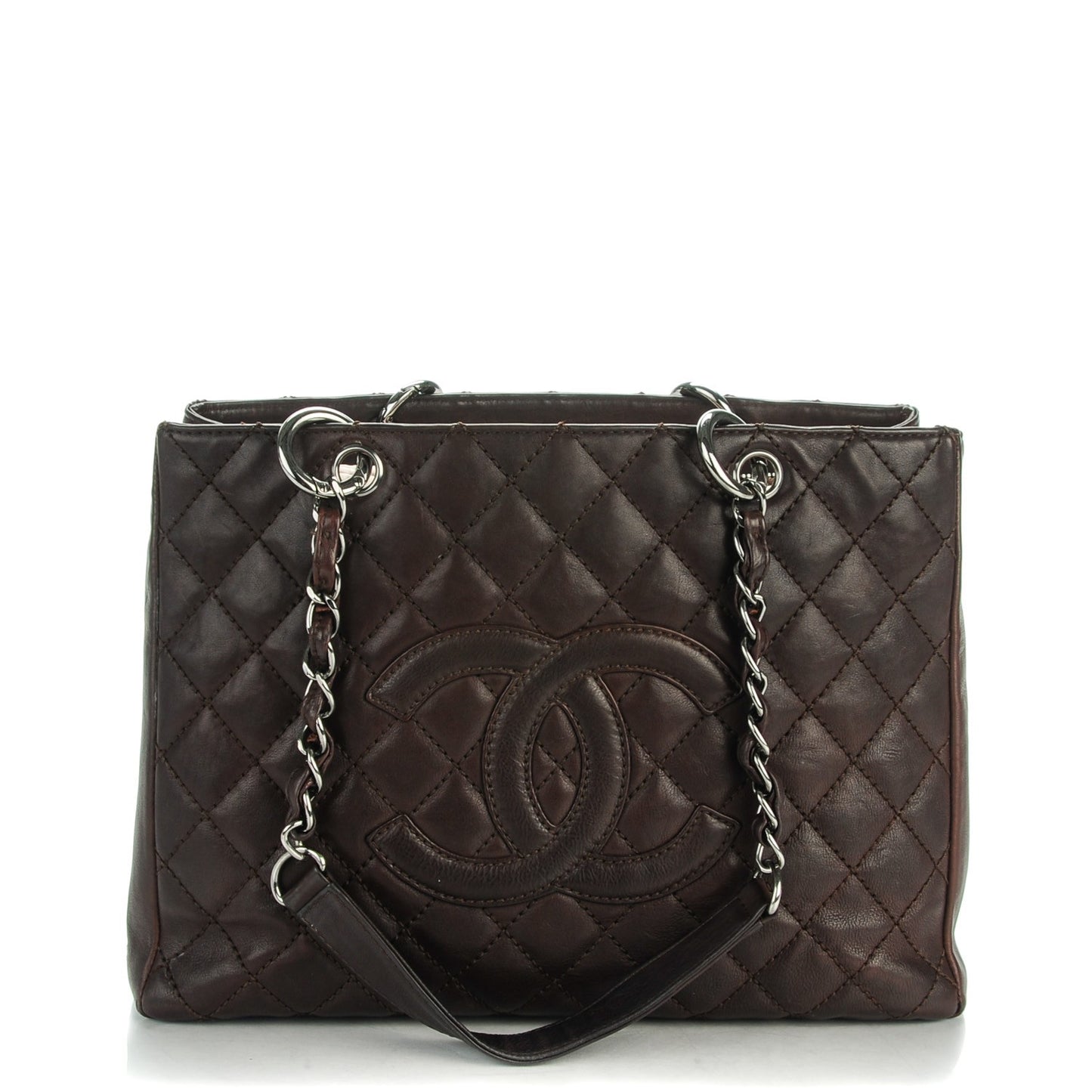 Calfskin Quilted Grand Shopping Tote GST Dark Brown